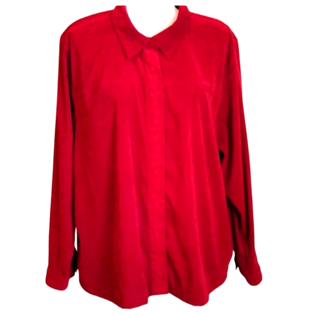 CJ Banks 18W long sleeve burgundy blouse with beautiful embroidery